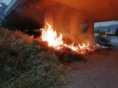 Φωτιά στο χώρο πράσινου στην γέφυρα της Αγίας Τριάδος