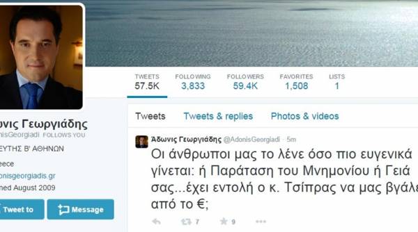 Αδωνις Γεωργιάδης: Οι άνθρωποι μας το λένε όσο πιο ευγενικά γίνεται: ή Παράταση του Μνημονίου ή Γειά σας