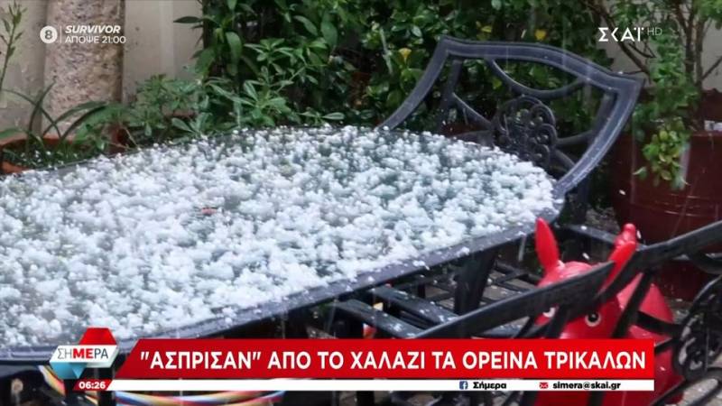 «Άσπρισαν» από το χαλάζι τα ορεινά Τρικάλων
