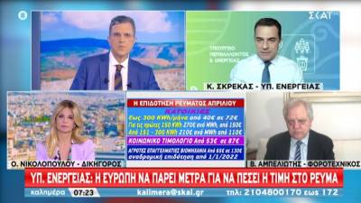 Σκρέκας: Όσο διατηρείται υψηλά η τιμή του αεριού, τόσο θα έχουμε ακριβές τιμές στην ενέργεια (Βίντεο)