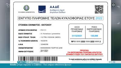 "Ανέβηκαν" τα τέλη κυκλοφορίας στην ηλεκτρονική πλατφόρμα myCAR της ΑΑΔΕ