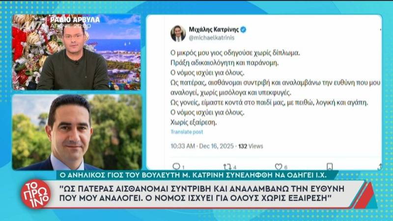 Ο ανήλικος γιος του βουλευτή Μ. Κατρίνη συνελήφθη να οδηγεί Ι.Χ. (Βίντεο)