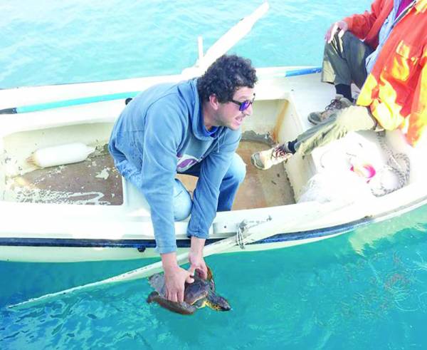 Διάσωση μικρής χελώνας κοντά στη Σαπιέντζα