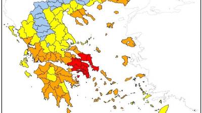 Στο "κόκκινο" για πυρκαγιές Αττική, Βοιωτία, Εύβοια - "Πορτοκαλί" στην Πελοπόννησο