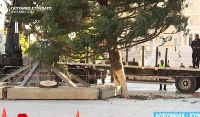 Σύνταγμα: Απρόοπτο με τo Χριστουγεννιάτικο δέντρο - Δεν ταίριαζαν οι διαστάσεις του κορμού με την βάση (Βίντεο)