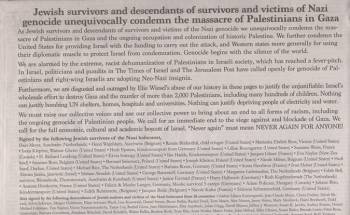 327 επιζώντες του Ολοκαυτώματος καταδικάζουν το Ισραήλ για τη σφαγή στη Γάζα