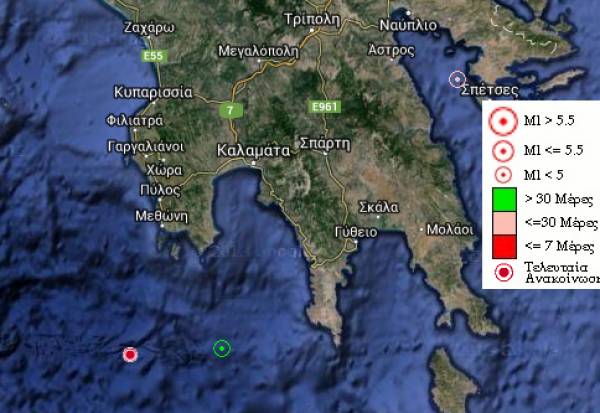 Σεισμός 4 Ρίχτερ ανοιχτά της Μεθώνης