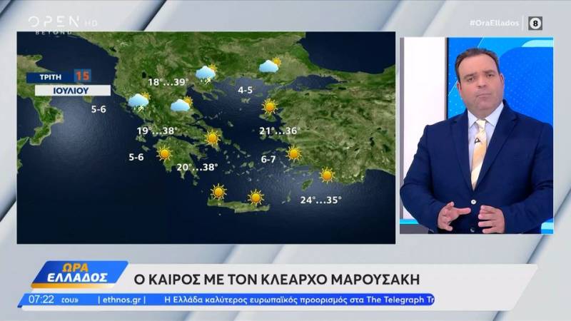 Καιρός 15/07/2025: Αίθριος με υψηλές θερμοκρασίες