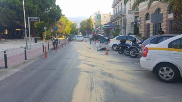 Δρόμοι στο κέντρο της Καλαμάτας γέμισαν λάδια (βίντεο)
