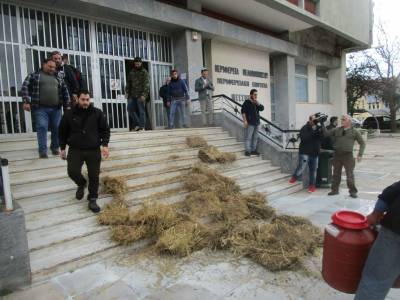 Καλαμάτα: Αγρότες άδειασαν γάλα και σανό στο Διοικητήριο  (βίντεο)